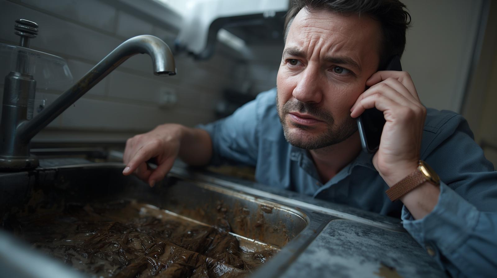 encanamento entupido, dono da casa ligando para profissional